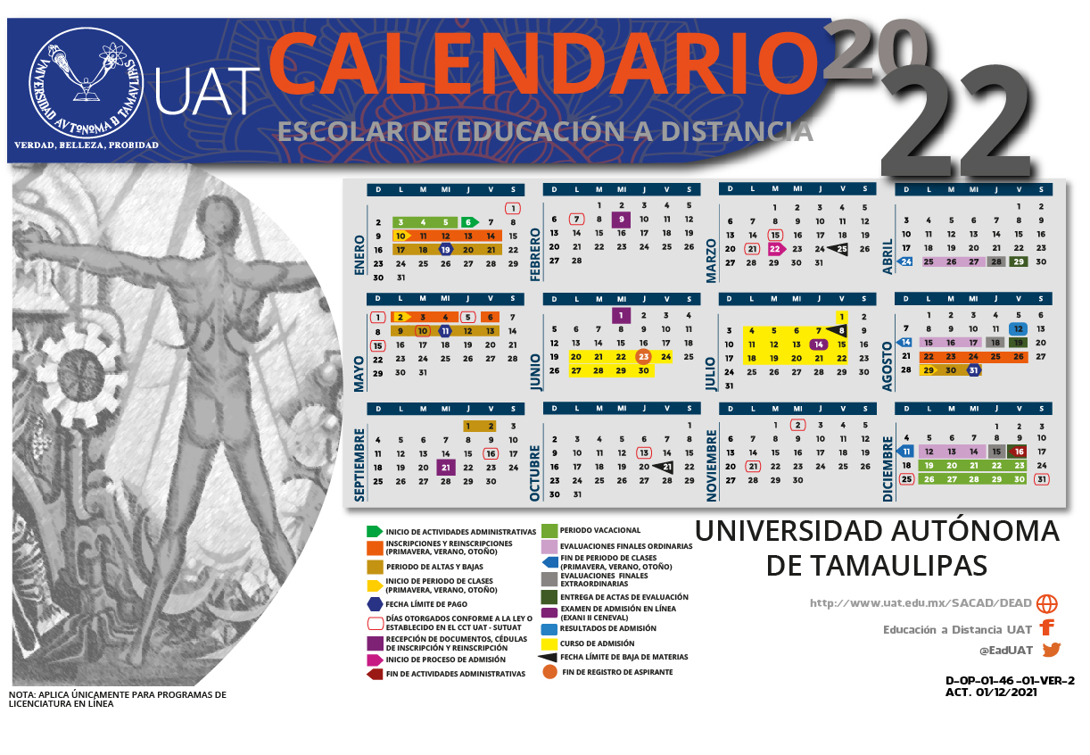 Calendario UAT Facultad de Arquitectura, Diseño y Urbanismo de la
